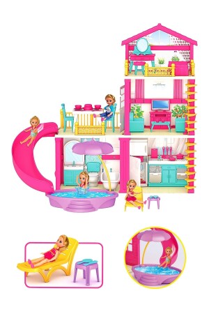 Lola'nın Tatil Evi 3 Katlı 4 Odalı Teraslı Su Kaydıraklı Barbie Bebek Evi Oyuncak Ev Seti 03742 ToXABebekEvleri - 1