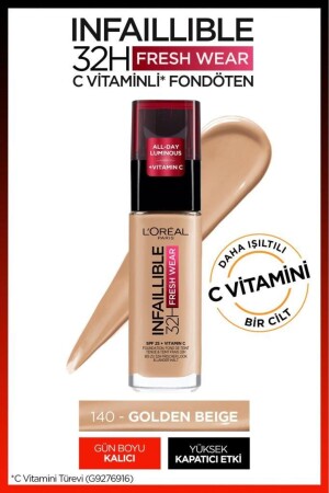 L'Oréal Paris Infaillible 32H Fresh Wear C Vitaminli Fondöten - 140 Golden Beige - 1