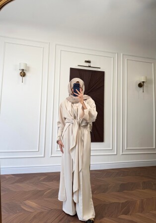 Loren Üçlü Abaya Set - Krem - Nuuwears