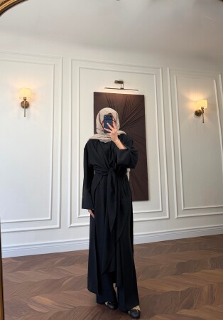 Loren Üçlü Abaya Set - Siyah - Nuuwears