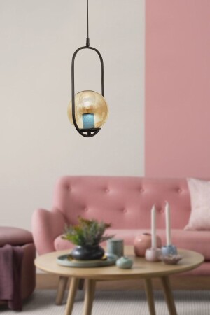 Lorin Single Black Honey Glass Moderne Pendelleuchte Küche Wohnzimmer Pendelleuchte Kronleuchter 3537-01-01-BL - 1