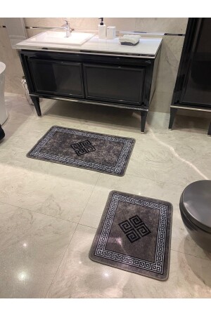 Losarina 2'li Lateks Taban Banyo Paspas Takımı (60X100 - 60X50) Gri BYD-LOSARINA - 3