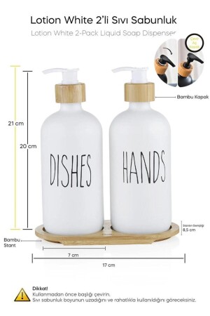 Lotion-Set mit 2 weißen Flüssigseifenspendern für die Küche, 500 ml + 500 ml, mit Bambusschale - 4