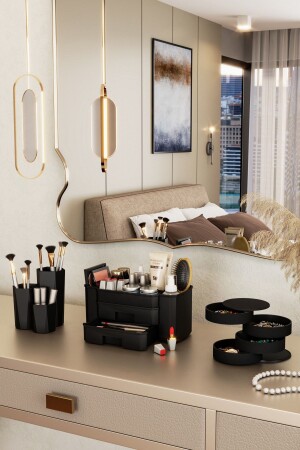 Lotus Cosmetics Make-up-Schmuck-Organizer-Box, Organizer-Set, Lotus, Schwarz - 1