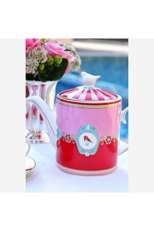 Love Birds Kırmızı Pembe Porselen Demlik 1300 ml 51005004 - 4