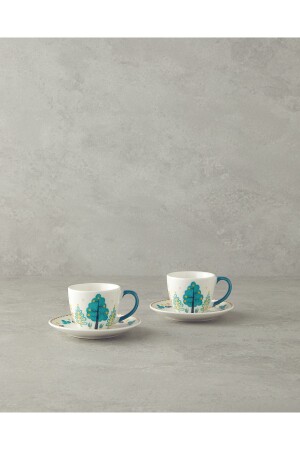 Love Jungle New Bone China 4 Parça 2 Kişilik Kahve Fincan Takımı Yeşil - 1