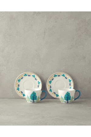 Love Jungle New Bone China 4 Parça 2 Kişilik Kahve Fincan Takımı Yeşil - 4