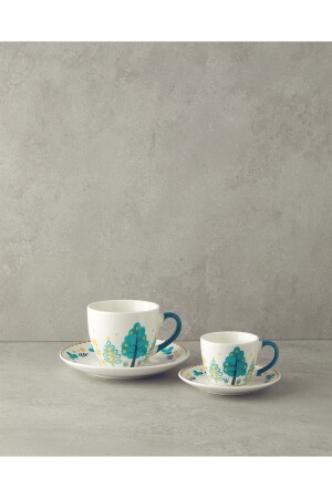 Love Jungle New Bone China 4 Parça 2 Kişilik Kahve Fincan Takımı Yeşil - 5