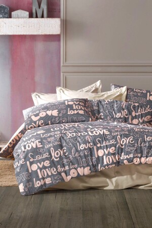 Love Kahve 6-teiliges Doppelbett-Bettbezug-Set mit elastischen Laken cndn-lovekahve-çk - 1