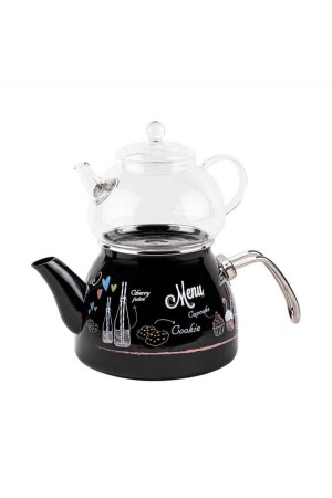 LOVE MENU CAM DEMLİKLİ EMAYE ÇAYDANLIK TAKIMI 980ML-2200ML - Tantitoni