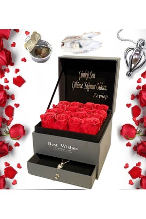 Love Red Rose Box mit Perlenkette und Geschenkbotschaft für Liebhaber - 1