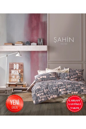 غرفة المراهقين وغرفة الأطفال نمط الحب الرمادي غطاء الواحد من الغطاء المعدل مع الأوراق المطوية Lovetek - Şahinhome