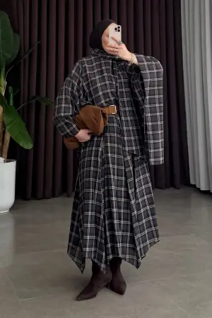 Luca Premium Kareli Etek Takım Lacivert - Nuuwears