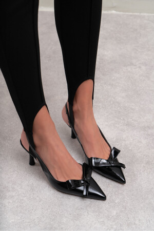 Lucinda Siyah Rugan Fiyonk Detay Bilek Bağlı Kadın Topuklu Ayakkabı - 3