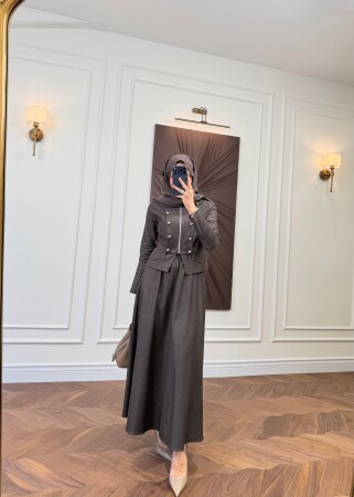 Lumar Düğme Detay Takıım - Kahve - Nuuwears