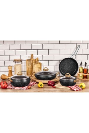 Luna 4-teiliges 7-teiliges Granit-Kochgeschirr-Set Schwarz TAC-3596 - 1