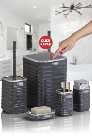 MNZ-Luna Anthracite Chrome Square 5 قطع حمام مجموعة OKY-440-1 - Okyanus Home