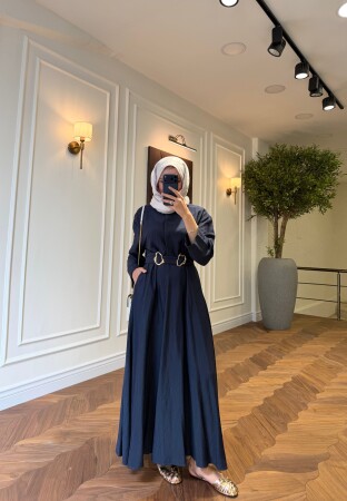 Luna Gold Kemerli Elbise - Lacivert - Nuuwears