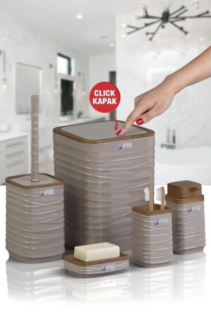 Luna Vizon Ahşap Desenli Kare 5'li Banyo Seti OKY-440-3 - Okyanus Home