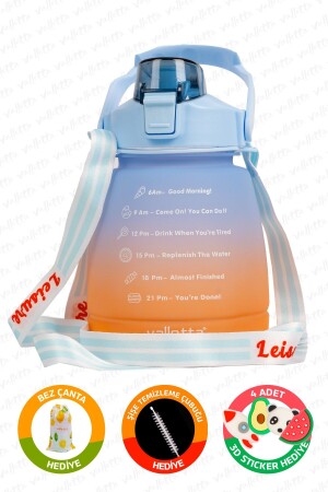 Lusca BPA-freie motivierende Wasserflasche, 1–3 lt, blau-orangefarbene Wasserflasche, Wasserflasche, Trinkflasche - 1