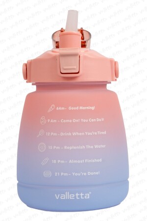 Lusca BPA İçermez Motivasyonel Su Matarası 1-3 LT Pembe-Mavi Su Matarası-Su Şişesi-Suluk - 4