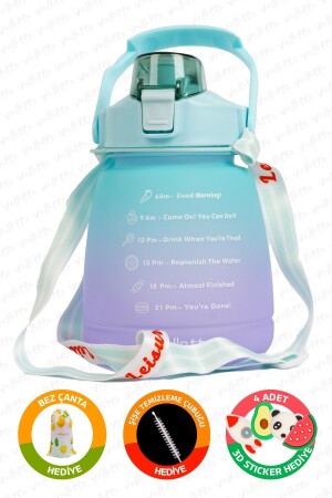 Lusca BPA İçermez Motivasyonel Su Matarası 1-3 LT Yeşil-Mor Su Matarası-Su Şişesi-Suluk - 1