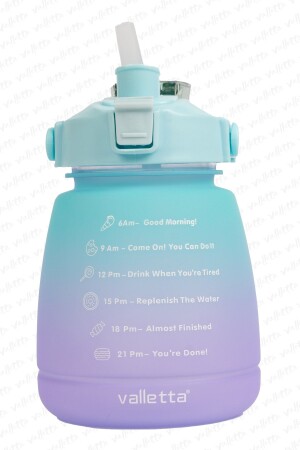 Lusca BPA İçermez Motivasyonel Su Matarası 1-3 LT Yeşil-Mor Su Matarası-Su Şişesi-Suluk - 2