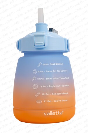 Lusca BPA İçermez Motivasyonel Su Matarası 1,3 LT Mavi-Turuncu Su Matarası,Su Şişesi,Suluk SWB-003 - 4