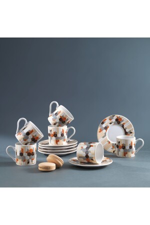 Lustiges Kaffeetassen-Set für 6 Personen, 12-teilig, Orange, 1S2038-08002-TRC01 - 2