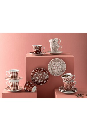 Lustre Porcelain 4-teiliges Kaffeetassen-Set für 2 Personen 80 ml Weinrot 10035670 - 6