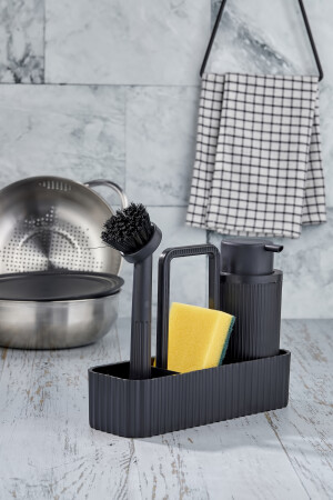 Lüx Mutfak Seti - Oval Hazneli Sıvı Sabunluk Süngerlik Bulaşık Fırça Seti - 1