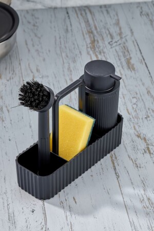 Lüx Mutfak Seti - Oval Hazneli Sıvı Sabunluk Süngerlik Bulaşık Fırça Seti - 3