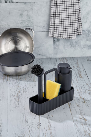 Lüx Mutfak Seti - Oval Hazneli Sıvı Sabunluk Süngerlik Bulaşık Fırça Seti TGM-0010 - 2