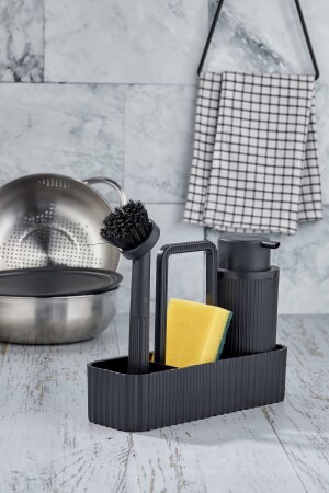 Lüx Mutfak Seti - Oval Hazneli Sıvı Sabunluk Süngerlik Bulaşık Fırça Seti TGM-0010 - 1
