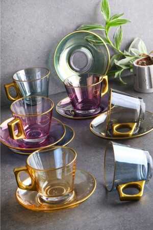 Lux - Nescafe- und Teetassen-Set aus Glas, 6 Farben, 12-teilig - 2