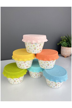 Lüx Porselen Renkli 6 Lı Silikon Kapaklı Kahvaltılık - Acar