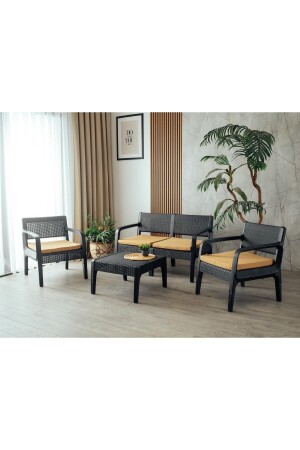 Lüx Sofia 4-Personen gepolsterter Couchtisch Raddan Garten Balkon Terrasse Ergonomische Sitzgruppe 2 1 1 Latte-2 - 1