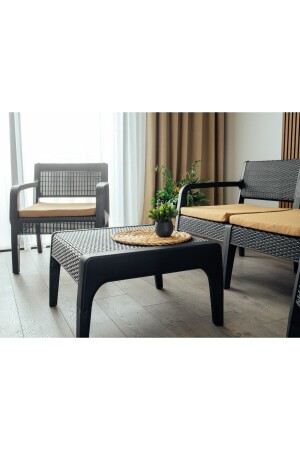 Lüx Sofia 4-Personen gepolsterter Couchtisch Raddan Garten Balkon Terrasse Ergonomische Sitzgruppe 2 1 1 Latte-2 - 4