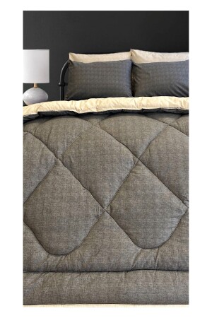 Lux Schlafset – Doppelbett – elastische Laken, 4 Kissenbezüge – in Spezialtasche Anthrazit/Creme - Alla Turca