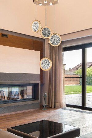 Luxuriöse, exklusive, moderne Pendelleuchte, Kronleuchter, vierfach, goldfarben, gelber Körper, Tageslicht, burenze7666 - burenze