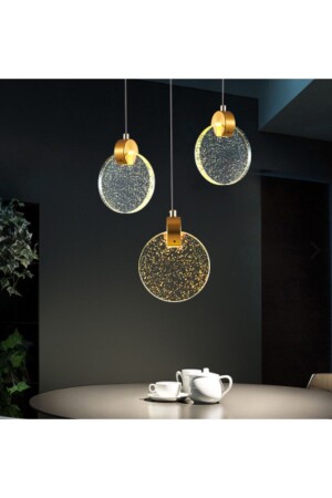 Luxuriöse moderne dreifache runde Pendelleuchte, Kristallglas-LED-Kronleuchter, goldgelber LED-Kronleuchter burenze1097 - 2