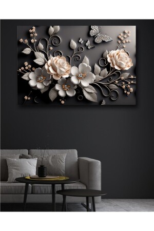 Luxuriöse schwarze Blumen mit geprägtem Look, dekorative Leinwand-Wandmalerei - 1