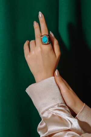 Luxuriöser Designring mit Lederdetails, Perle im Barockstil und Aquamarinstein an der Taille - 5