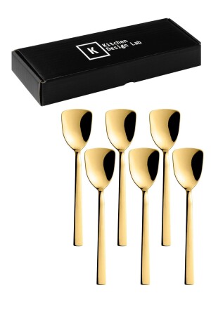 Luxuriöser, goldfarbener Edelstahl, verpackt, 6-teiliger Eislöffel und Dessertlöffel. Goldfarbener 6-teiliger Eislöffel und Dessertlöffel - 5