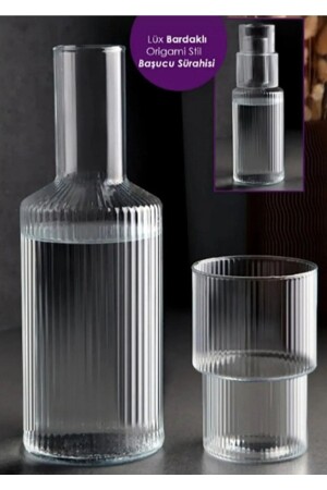 Luxuriöser Nachttischkrug aus Glas, 1 l, mit Glas – Karaffe – Origami Pinterest Krug MDL-710 - 1