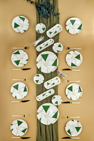 Luxuriöses 18-teiliges Frühstücksset aus smaragdgrünem Mosaik-Marmor aus Keramik für 8 Personen, Mosaik-Frühstück - 1