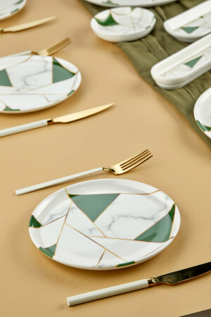 Luxuriöses 18-teiliges Frühstücksset aus smaragdgrünem Mosaik-Marmor aus Keramik für 8 Personen, Mosaik-Frühstück - 3