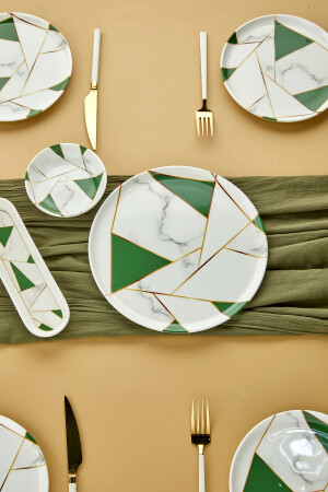 Luxuriöses 18-teiliges Frühstücksset aus smaragdgrünem Mosaik-Marmor aus Keramik für 8 Personen, Mosaik-Frühstück - 7