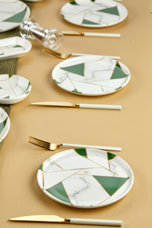 Luxuriöses 18-teiliges Frühstücksset aus smaragdgrünem Mosaik-Marmor aus Keramik für 8 Personen, Mosaik-Frühstück - 8
