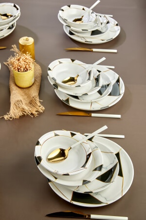 Luxuriöses 24-teiliges Geschirr-Set aus Keramik-Mosaik-Marmor für 6 Personen. Mosaik-Geschirr-Set - 7